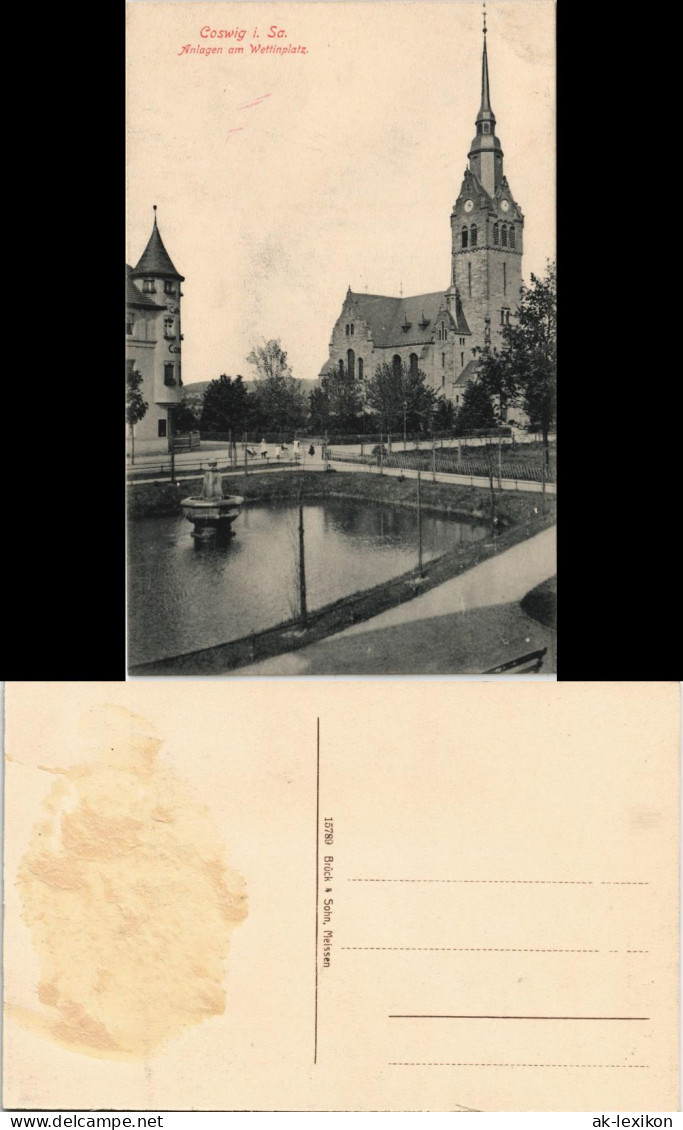 Ansichtskarte Coswig (Sachsen) Wettinplatz - Teich 1913 - Coswig