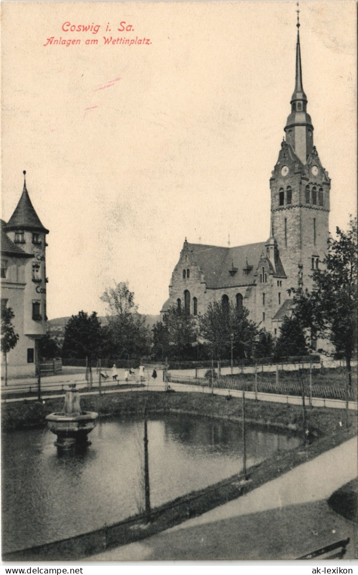 Ansichtskarte Coswig (Sachsen) Wettinplatz - Teich 1913 - Coswig