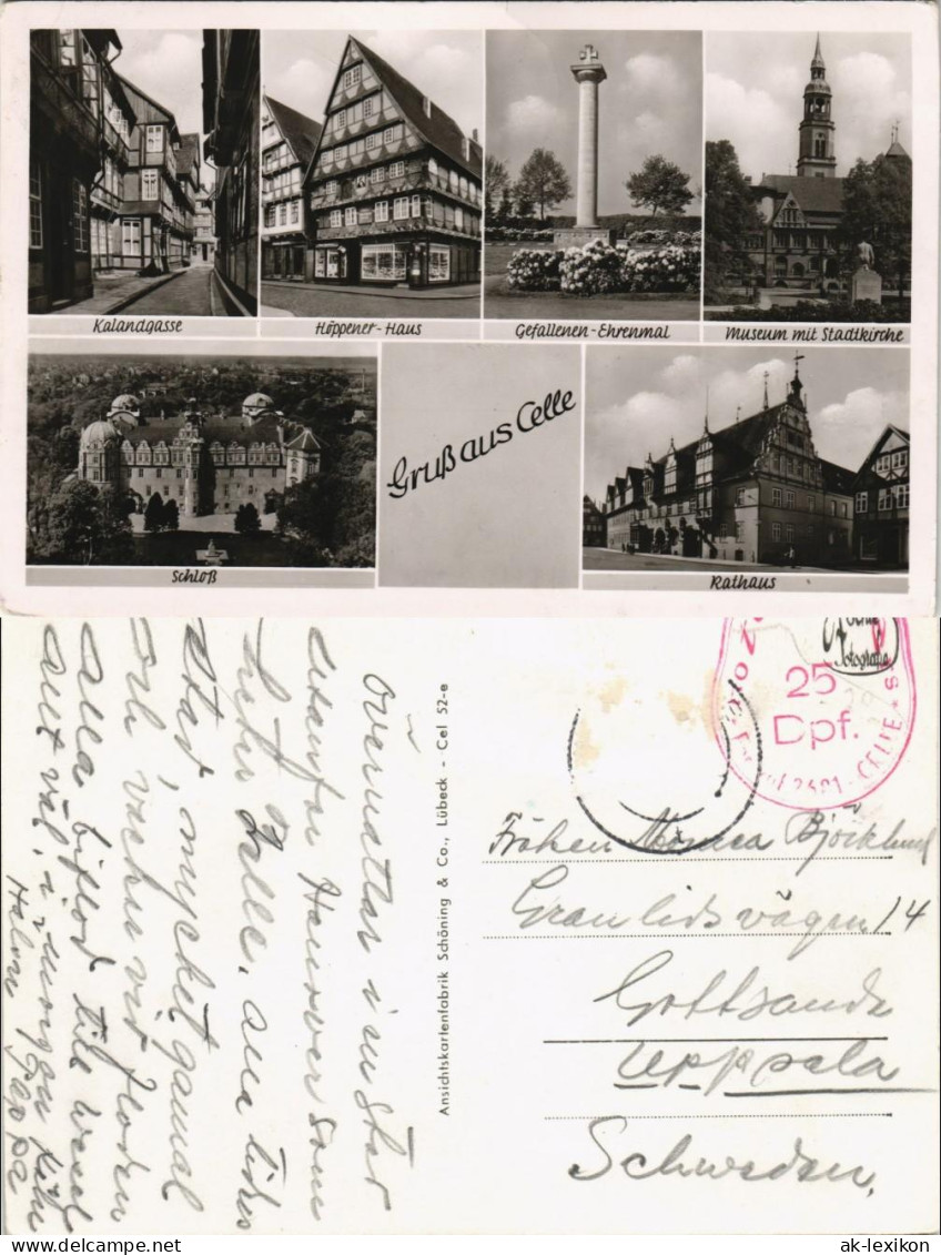 Ansichtskarte Celle MB: Ludtbild, Kallandgasse, Gefallenen Ehrenmal 1964 - Celle
