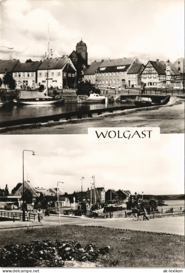 Ansichtskarte Wolgast Hafen DDR 2-Bild-Postkarte 1977 - Wolgast