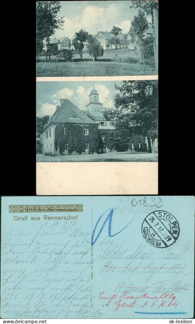 Ansichtskarte Rennersdorf-Neudörfel-Stolpen 2 Bild: Gutshaus, Stadt 1917 - Stolpen