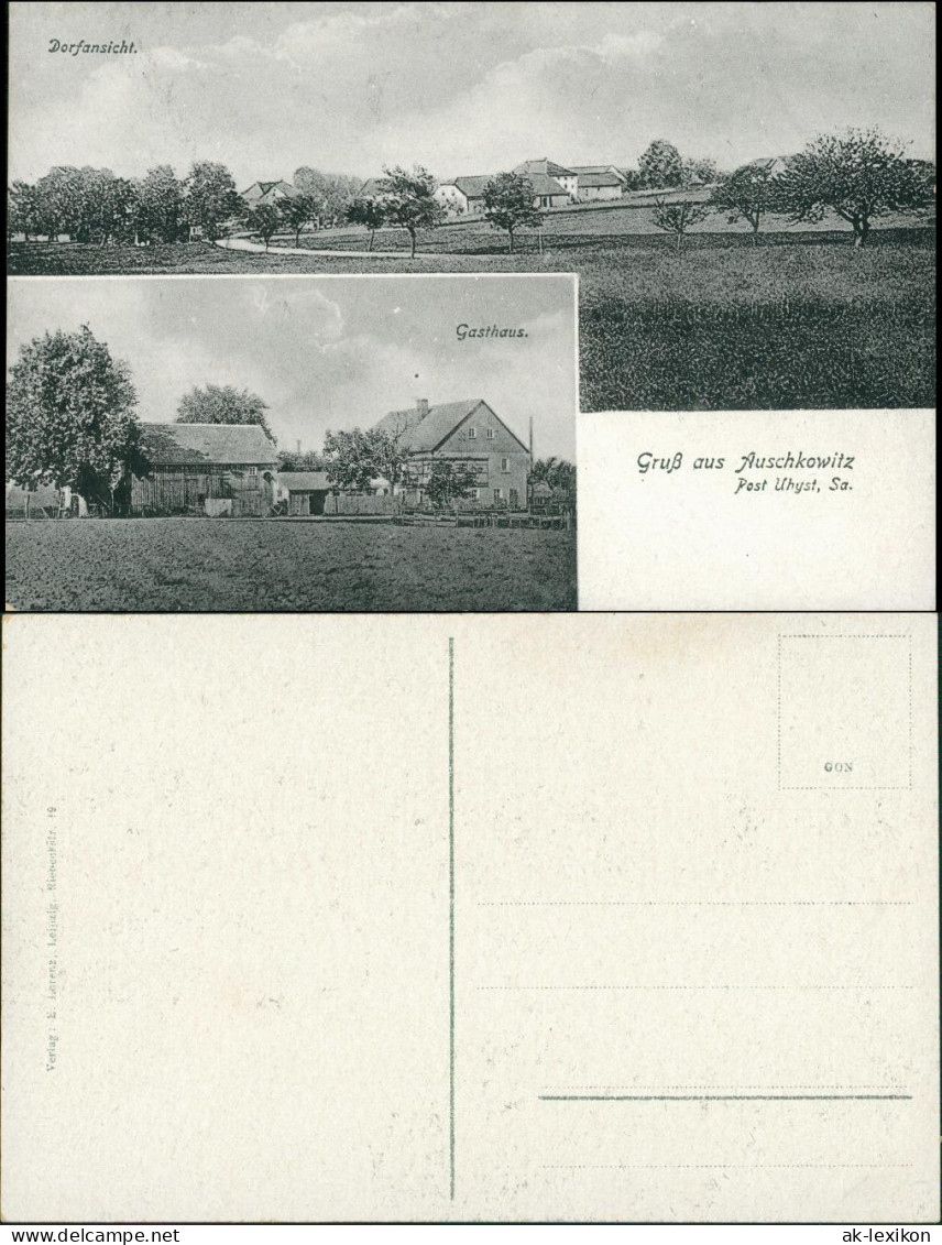 Auschkowitz-Burkau (Oberlausitz)   Porchow 2 Bild Gasthaus, Stadtpartie 1912 - Burkau