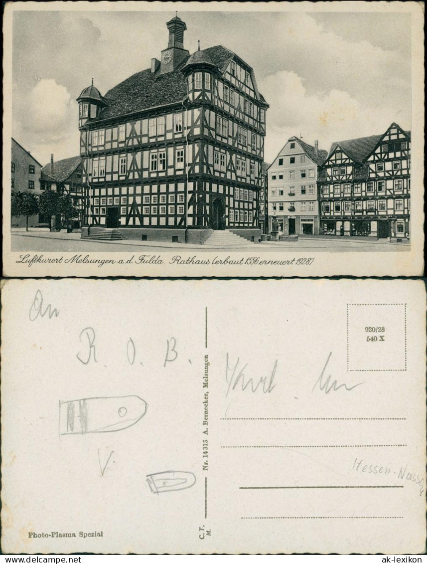 Ansichtskarte Melsungen Rathaus, Markt 1928 - Melsungen