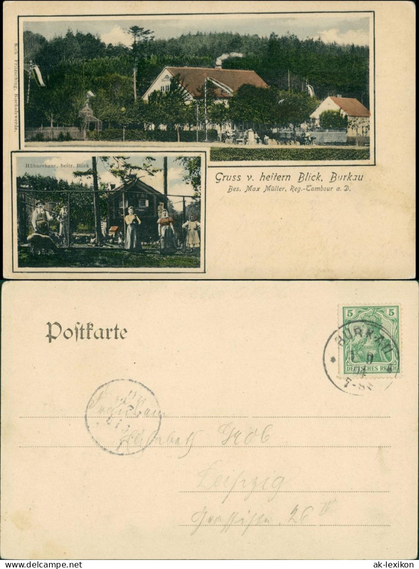 Burkau (Oberlausitz) Porchow Gasthaus Heiterer Blick, Hühnerhaue 1904 - Burkau