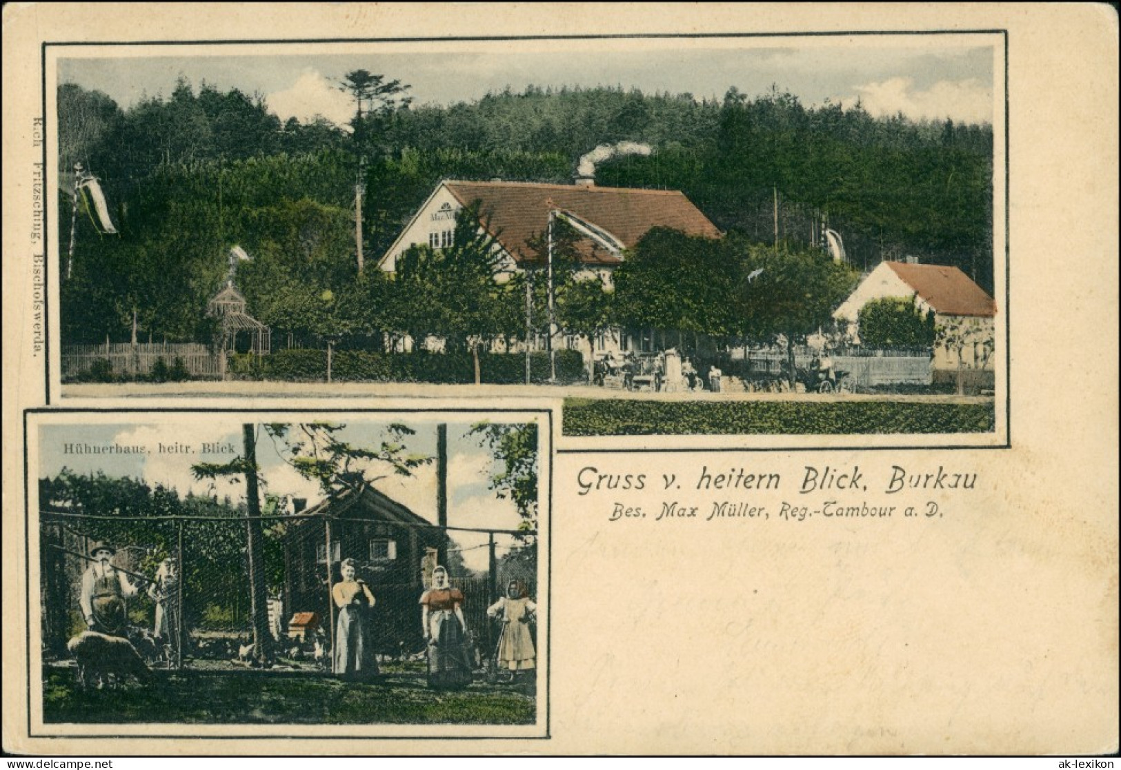 Burkau (Oberlausitz) Porchow Gasthaus Heiterer Blick, Hühnerhaue 1904 - Burkau