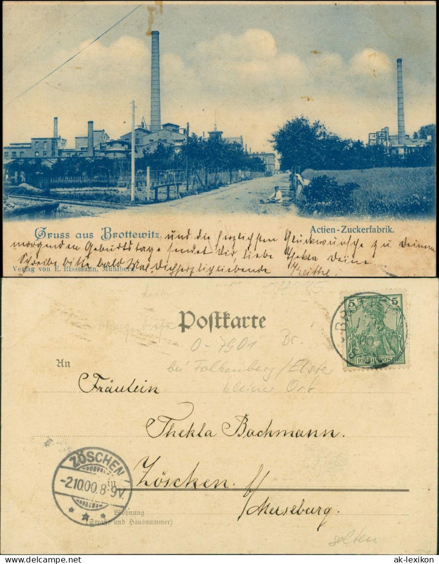 Ansichtskarte Brottewitz-Mühlberg/Elbe Miłota Actien Zuckerfabrik 1900 - Muehlberg