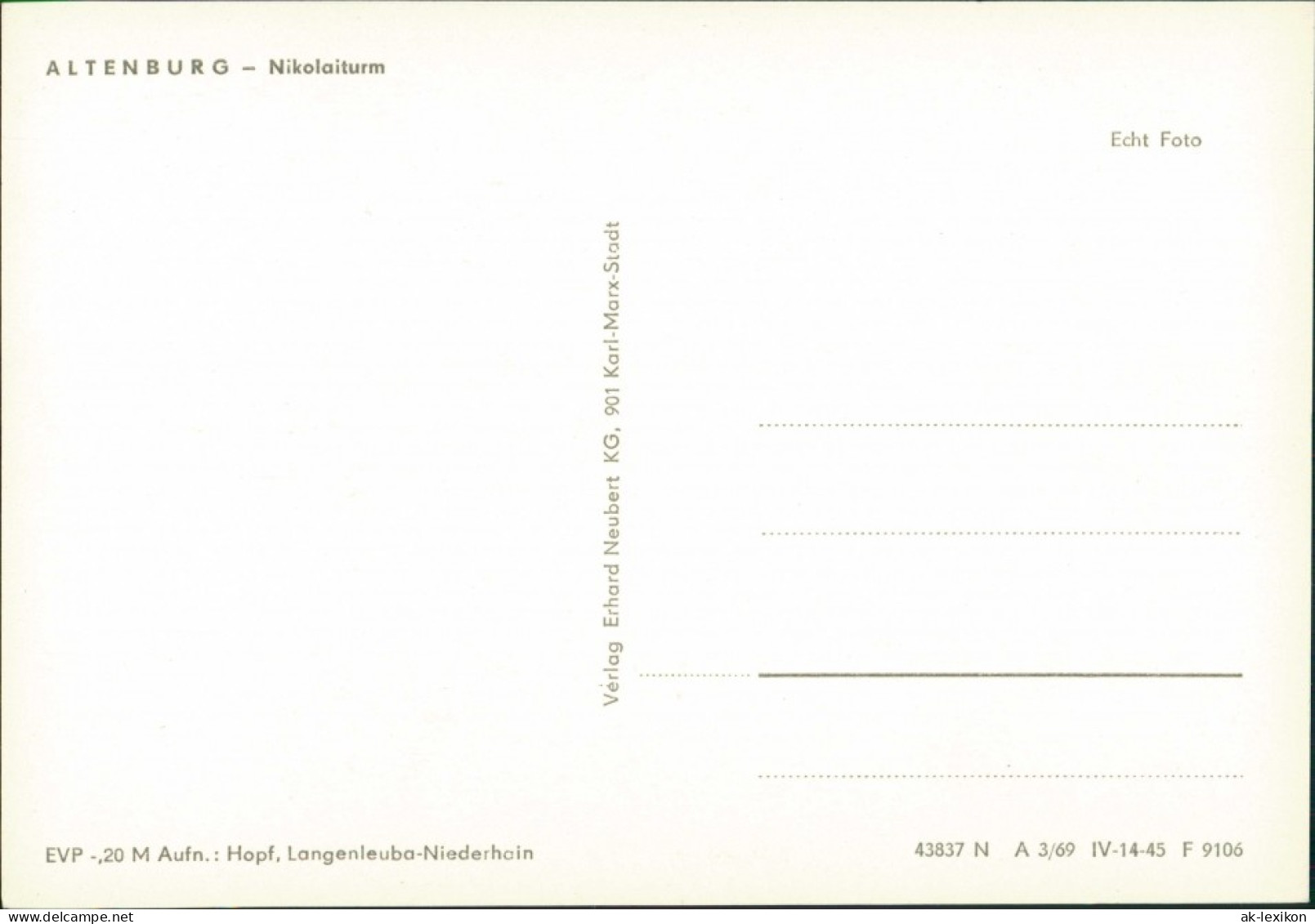 Ansichtskarte Altenburg Nikolaiturm - Platz 1969 - Altenburg