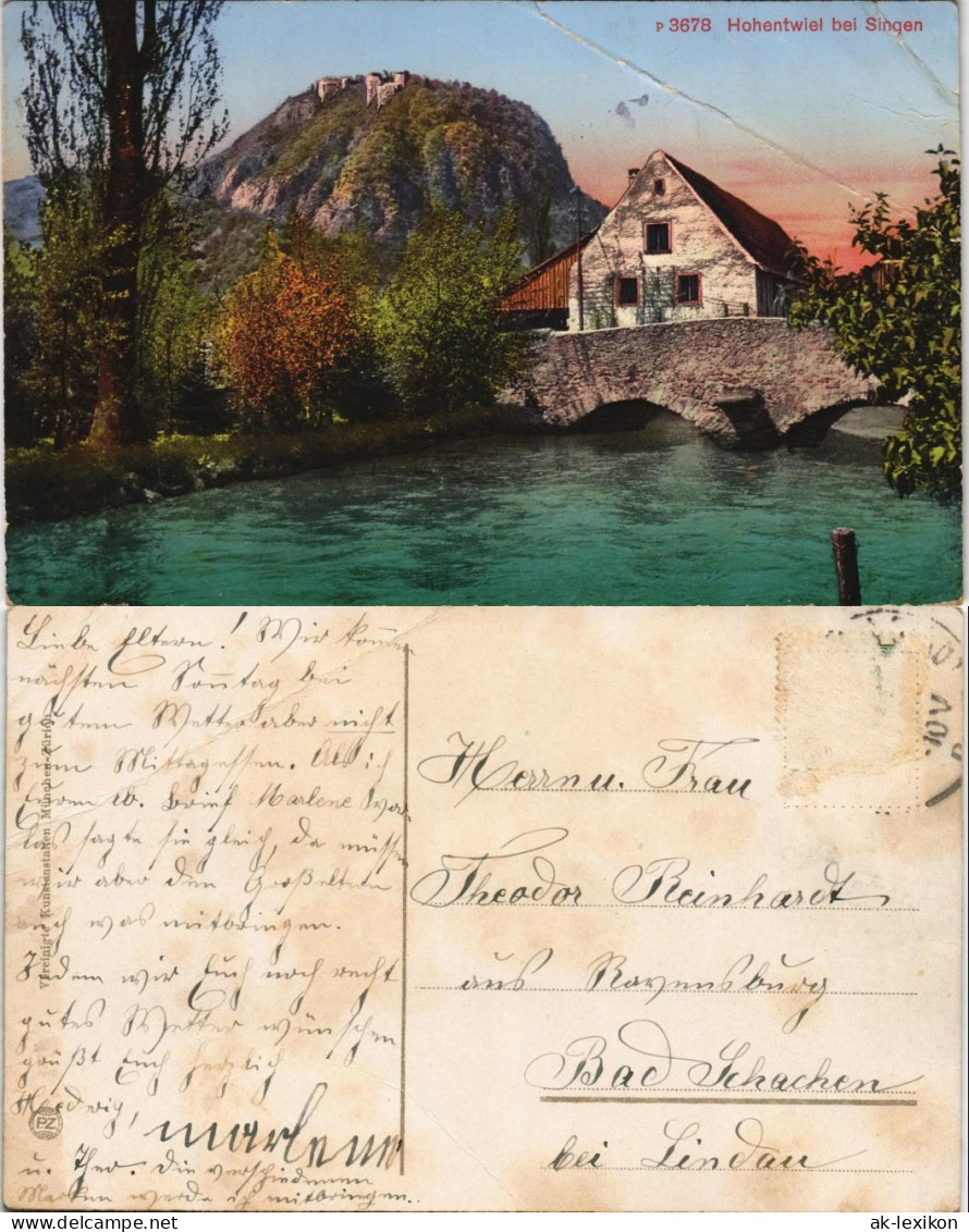 Ansichtskarte Singen (Hohentwiel) Flußpartie - Haus 1913 - Singen A. Hohentwiel