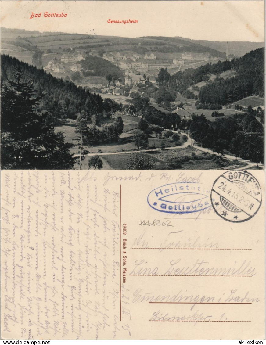 Bad Gottleuba-Berggießhübel  Richtung Genesungsheim 1915 Gel Stempel GOTTLEUBA - Bad Gottleuba-Berggiesshuebel