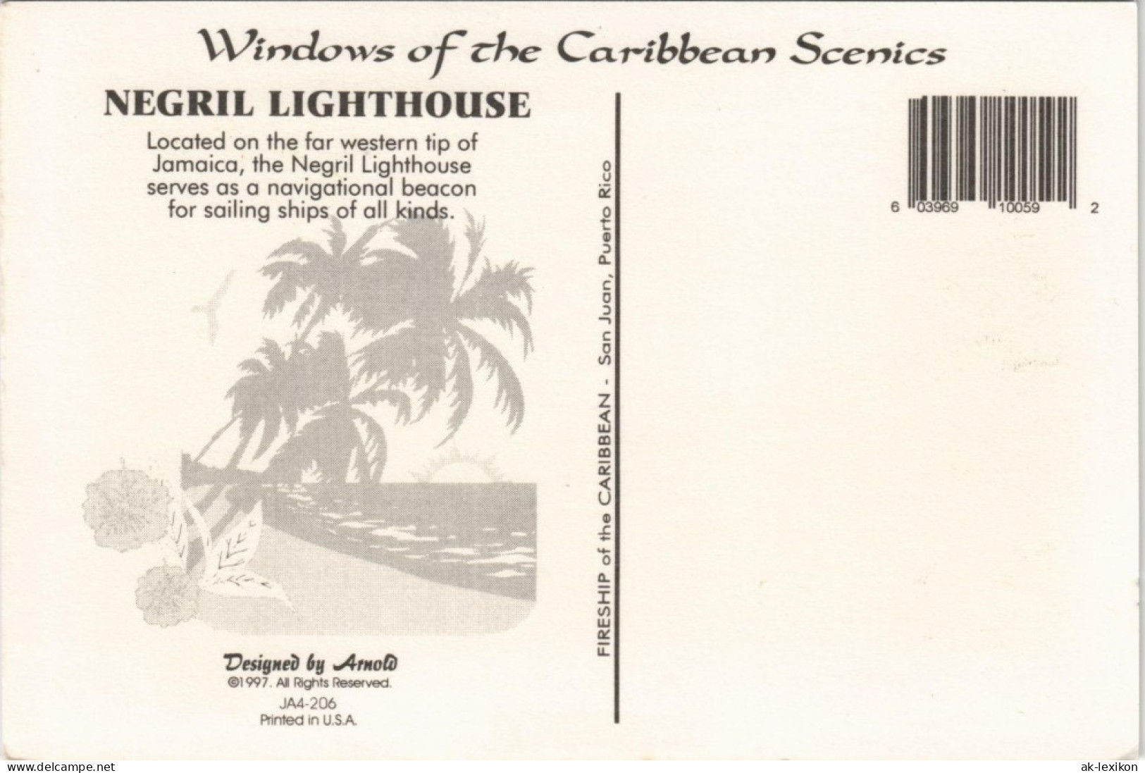 Postcard Negril LIGHTHOUSE Leuchtturm Jamaica Jamaika Karibik 1997 - Jamaïque