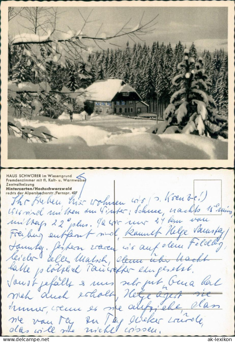 Ansichtskarte Hinterzarten Haus Schwörer Im Wiesengrund Winter 1958 - Hinterzarten