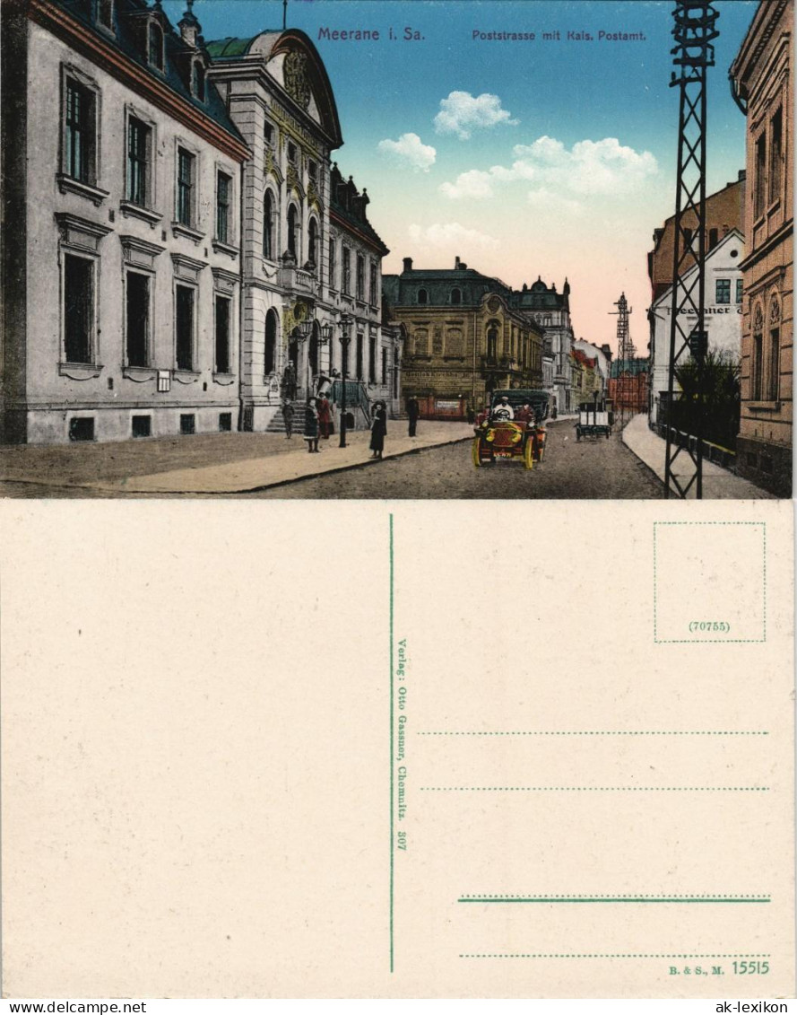 Ansichtskarte Meerane Poststraße, Auto - Post 1913 - Meerane