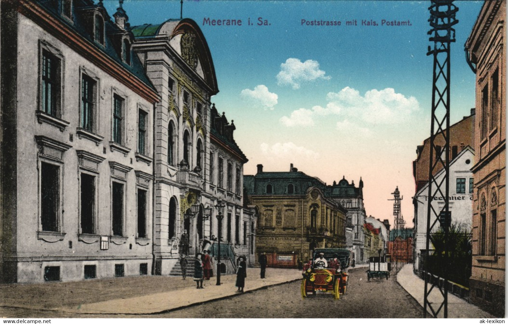 Ansichtskarte Meerane Poststraße, Auto - Post 1913 - Meerane