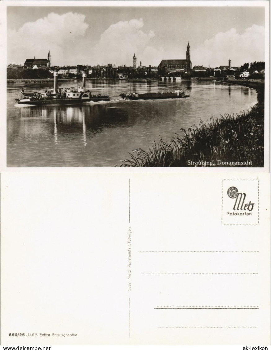 Straubing Panorama-Ansicht Donau Mit Schiffen Schiffsverband 1940 - Straubing