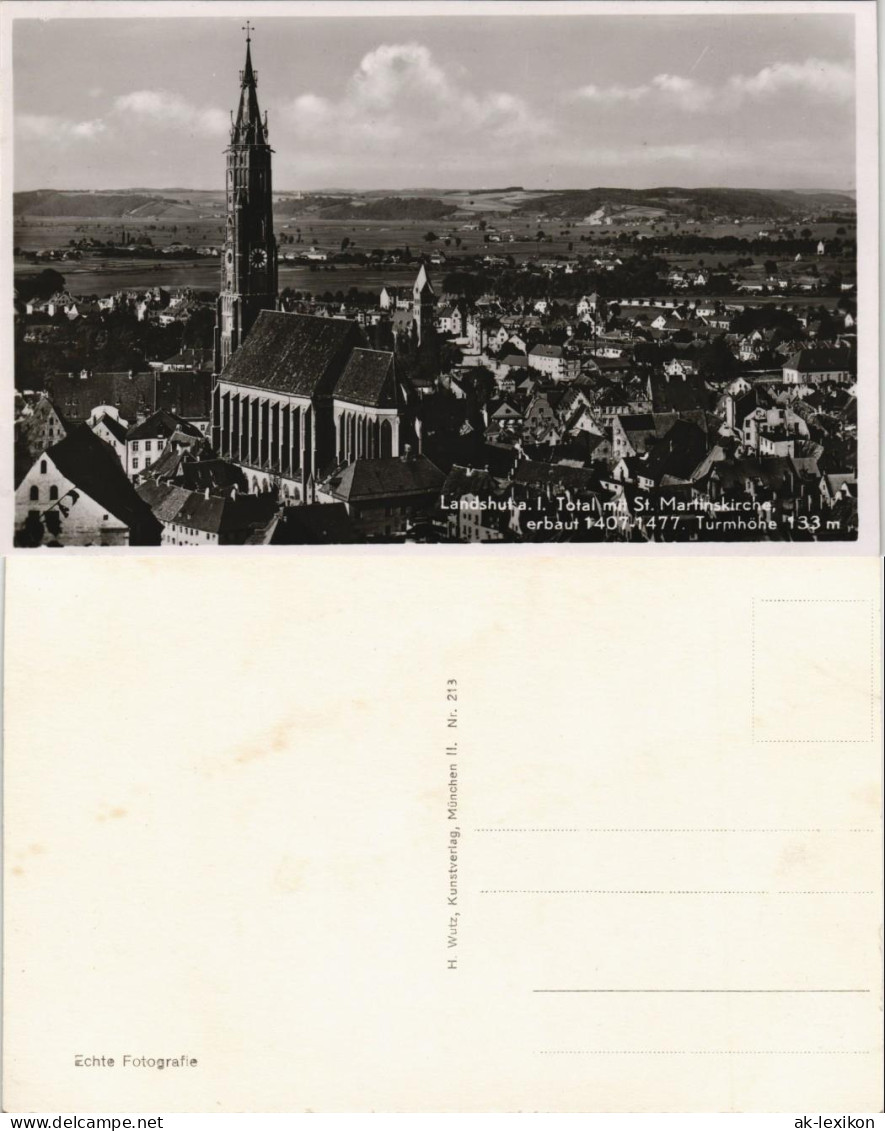 Ansichtskarte Landshut Panorama Stadt-Bereich Mit St. Martinskirche 1940 - Landshut