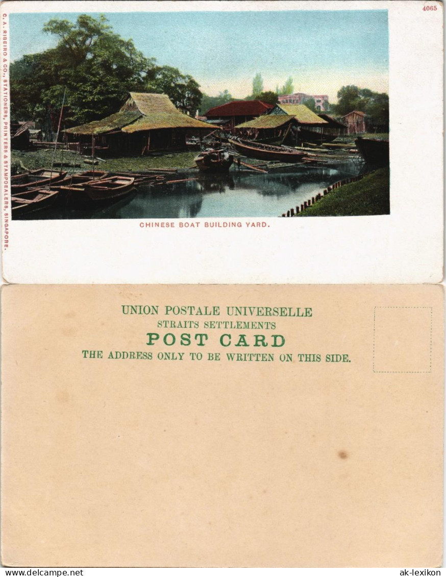 Postcard Singapur Chinese Boat Building Yard 1907 - Singapore