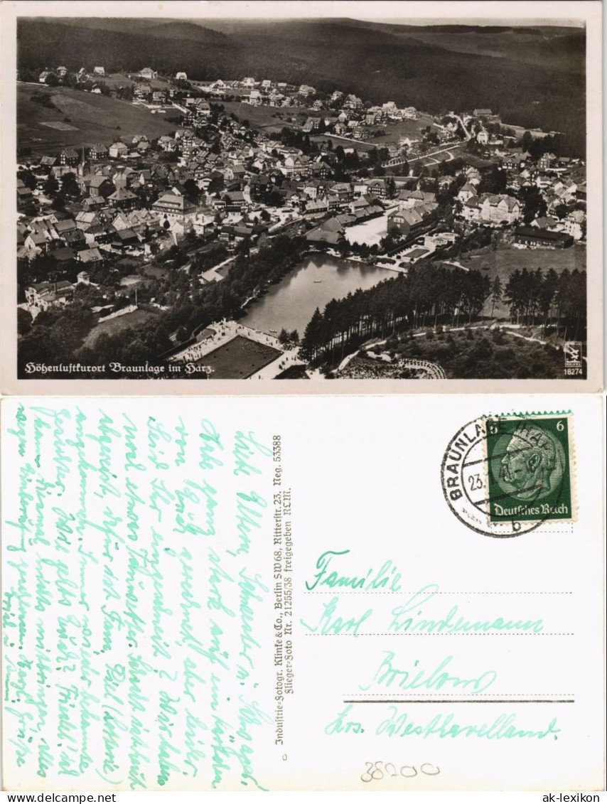 Braunlage Luftbild Foto Ansichtskarte 1934 # - Braunlage