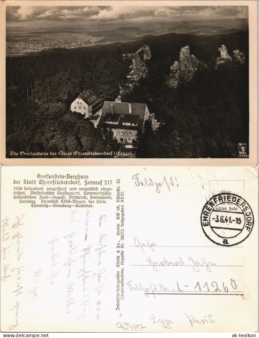 Ansichtskarte Ehrenfriedersdorf Greifensteine Vom Flugzeug Aus 1941 - Ehrenfriedersdorf