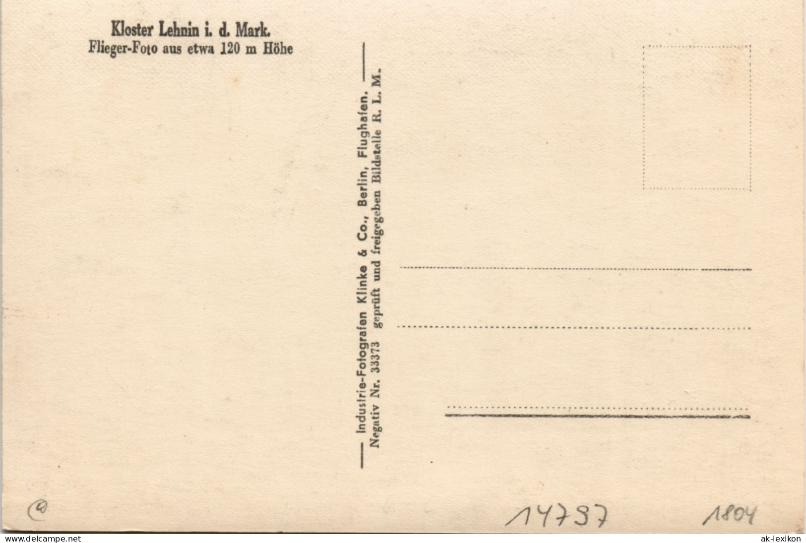 Kloster Lehnin Luftbild Überflugkarte Ort Vom Flugzeug Aus 1935 - Lehnin