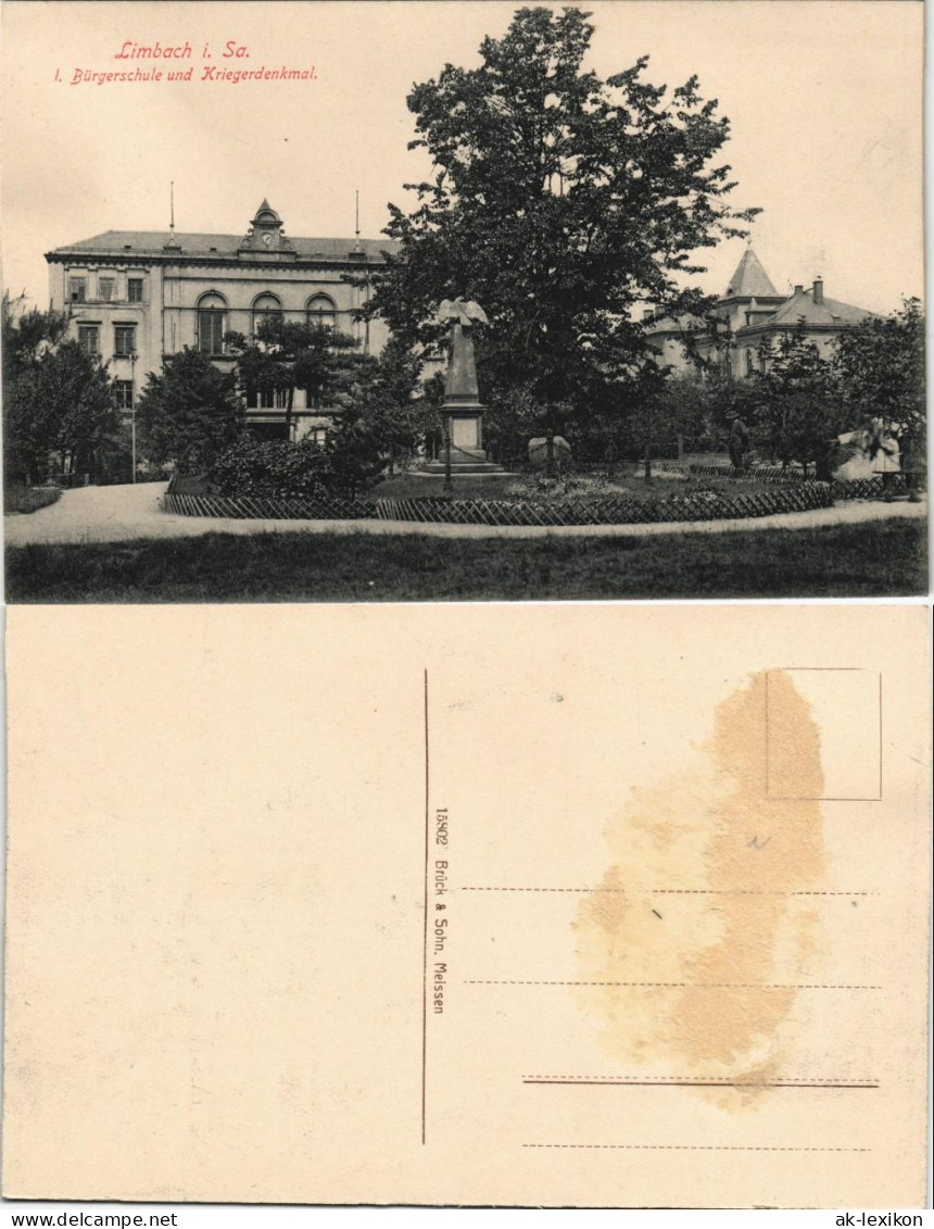 Ansichtskarte Limbach-Oberfrohna Bürgerschule Und Kriegerdenkmal 1913 - Limbach-Oberfrohna