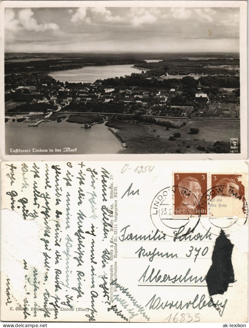 Ansichtskarte Lindow (Mark) Stadtteilansicht Luftaufnahme 1940 - Lindow