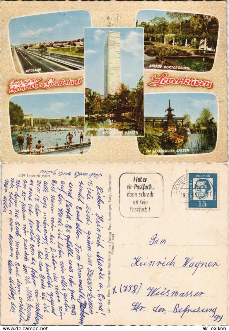 Leverkusen Mehrbild-AK Mit Autobahn, Freibad, Japanischer Garten Uvm. 1965 - Leverkusen