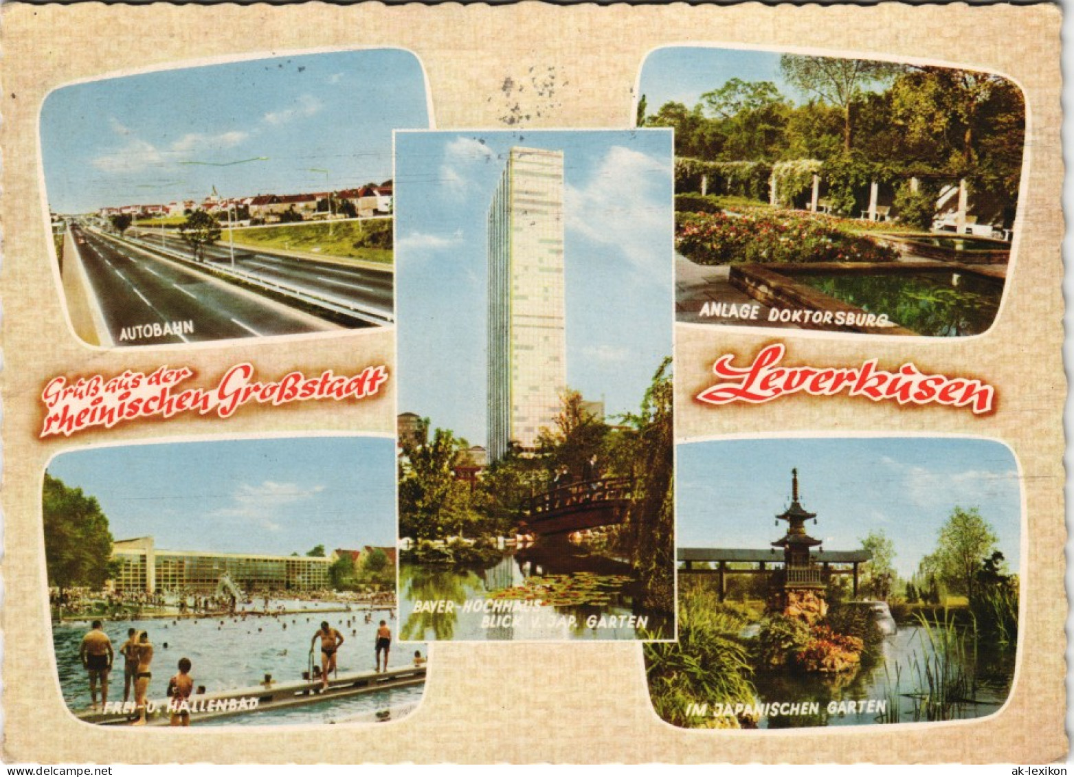 Leverkusen Mehrbild-AK Mit Autobahn, Freibad, Japanischer Garten Uvm. 1965 - Leverkusen