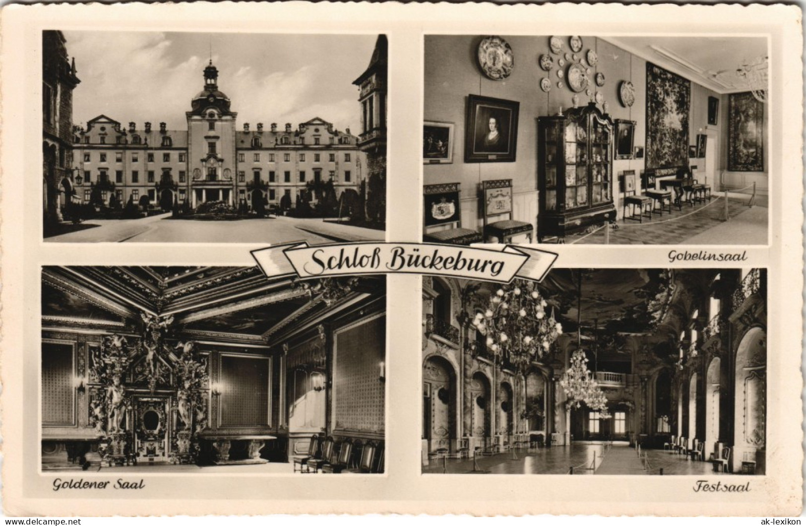 Ansichtskarte Bückeburg MB Schloß Gobelinsaal Goldener Saal Festsaal 1952 - Bueckeburg