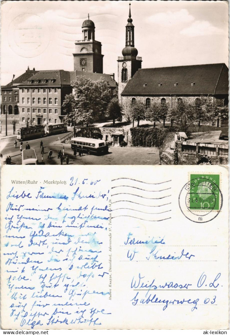 Ansichtskarte Witten (Ruhr) Marktplatz, Bus - Straßenbahn 1960 - Witten