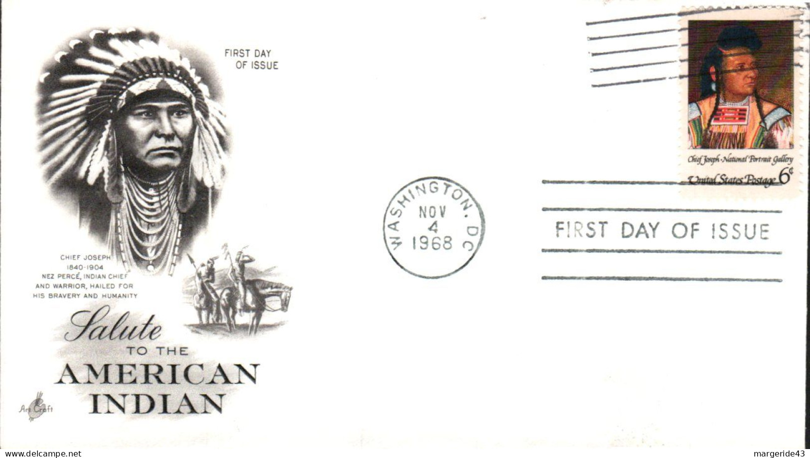 USA ETATS UNIS FDC 1968 AMERICAN INDAIN - 1961-1970