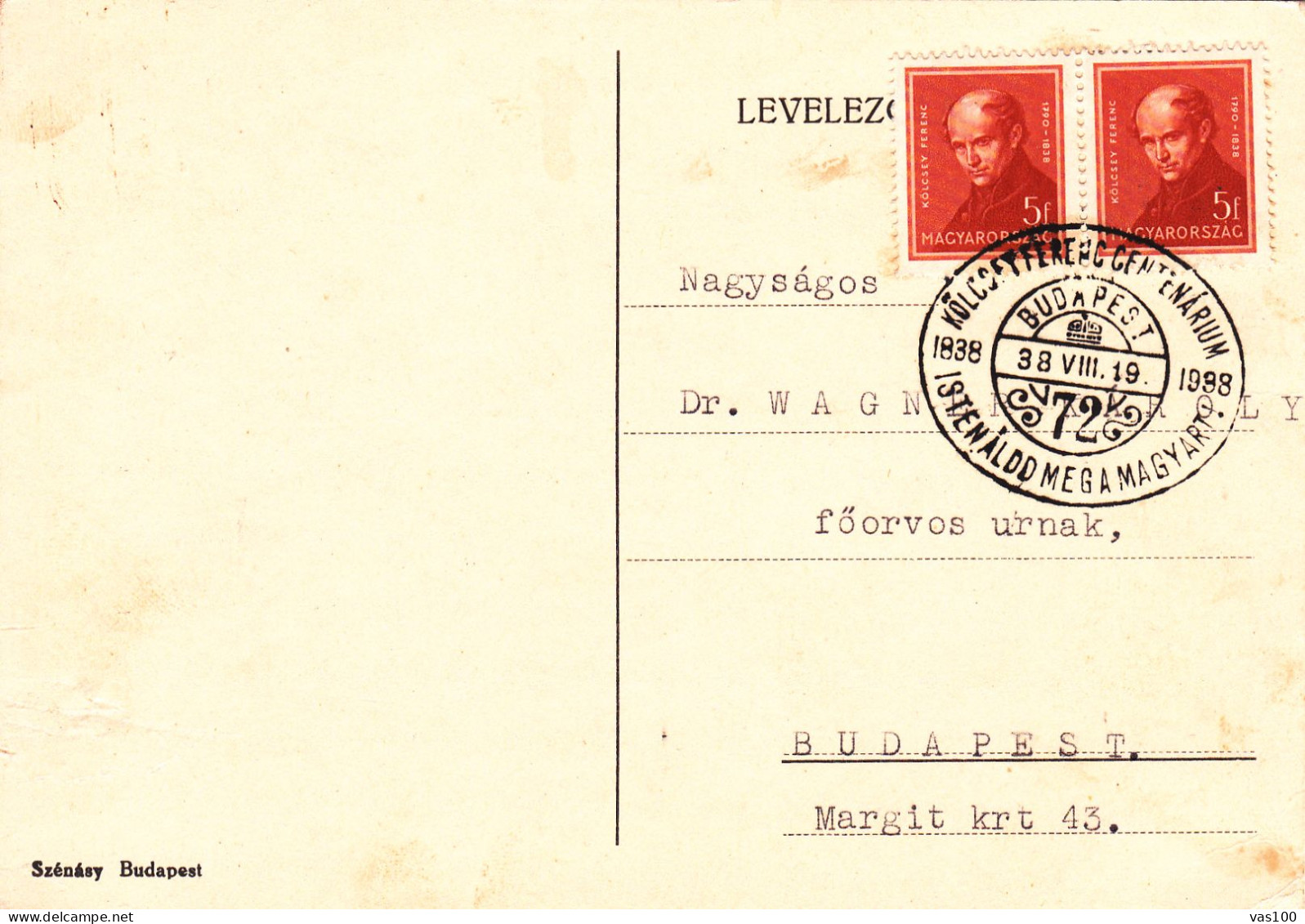 HISTORICAL DOCUMENTS  STANS  POSTA STATIONERY 1938 DEBRECENI COLLEGIUM - Brieven En Documenten