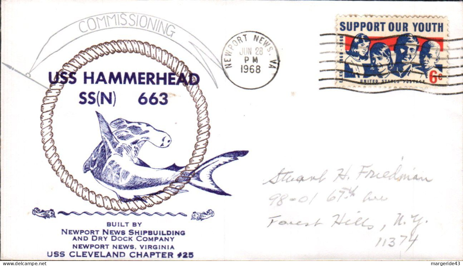 USA ETATS UNIS LETTRE 1968 USS HAMMERHEAD - Schmuck-FDC