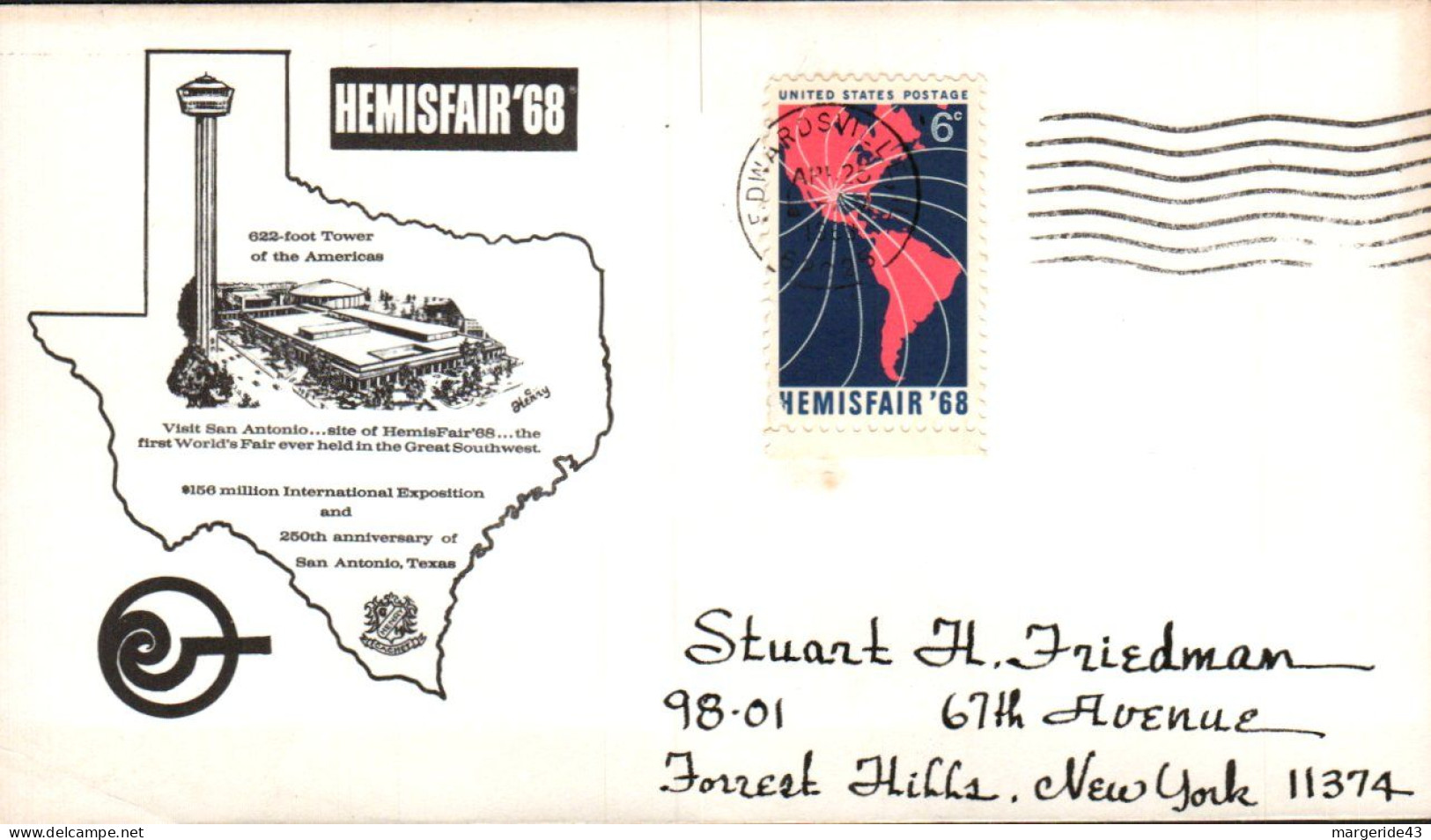 USA ETATS UNIS 1968 HEMISFAIR 68 - Schmuck-FDC