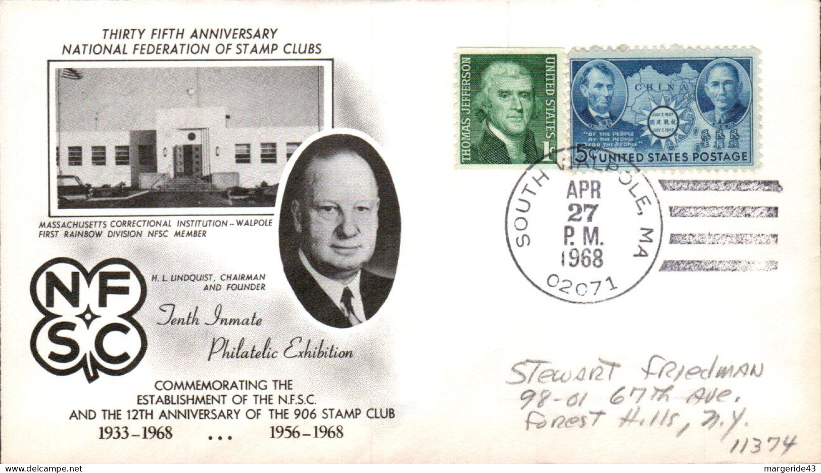 USA ETATS UNIS 1968 35 ANS FEDERATION NATIONALE DES CLUBS PHILATELIQUES - Schmuck-FDC