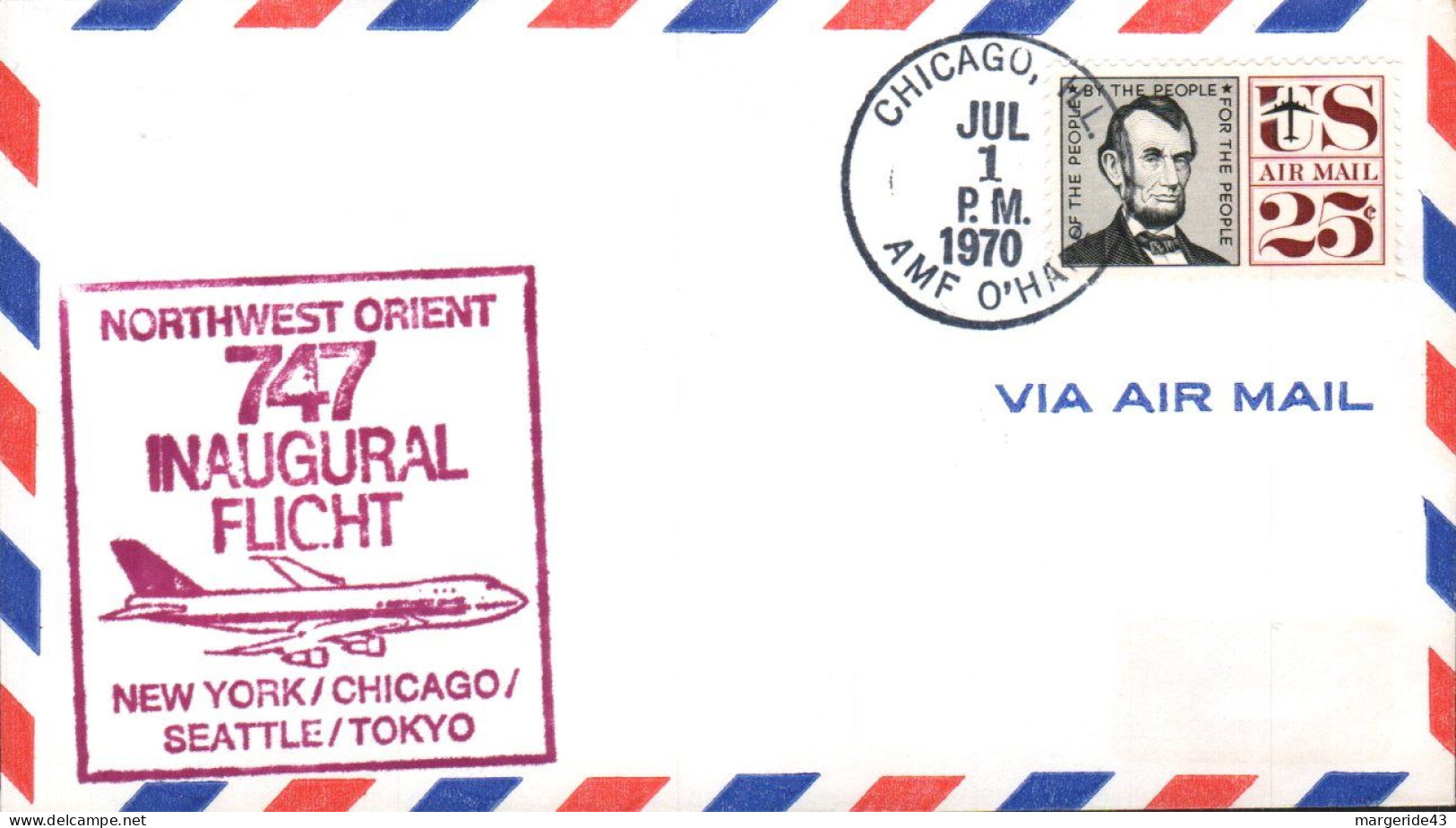 USA ETATS UNIS VOL INAUGURAL 747 NEW YORK-CHICAGO-SEATTLE-TOKYO 1970 - Enveloppes évenementielles