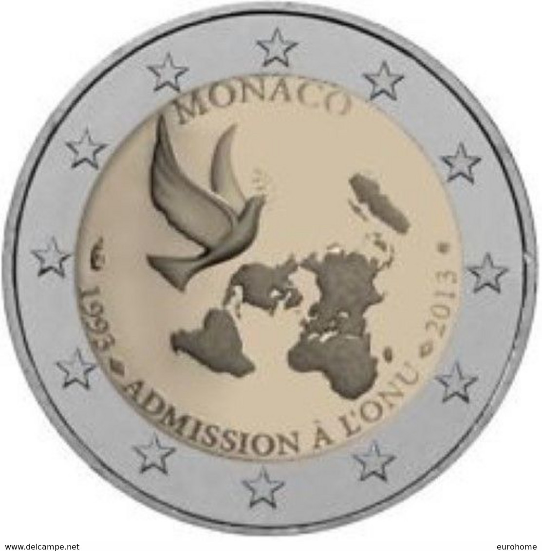 Monaco 2013    2 Euro Commemo  20 Jaar Verenigde Naties   UNC Uit De Rol  UNC Du Rouleaux  !! - Monaco