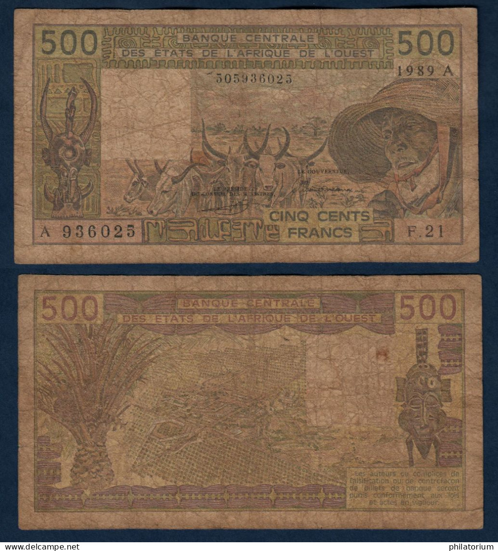 500 Francs CFA, 1989 A, Cote D' Ivoire, F.21, A 936025, Oberthur, P#_06, Banque Centrale États De L'Afrique De L'Ouest - Estados De Africa Occidental