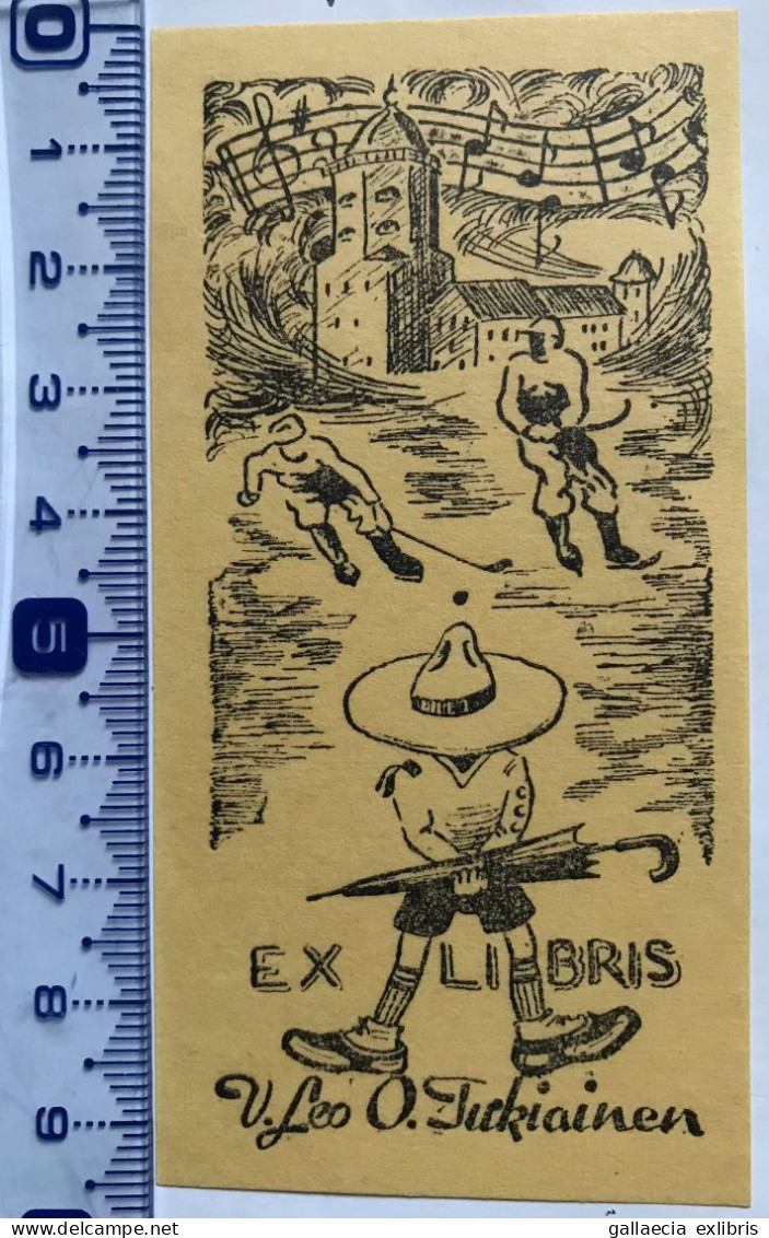 Exlibris Pour Tukiainen. Scout Hockey Glace Parapluie Musique. Ex-libris For Tukiainen. Scout Ice Hockey Umbrella Music - Ex-libris