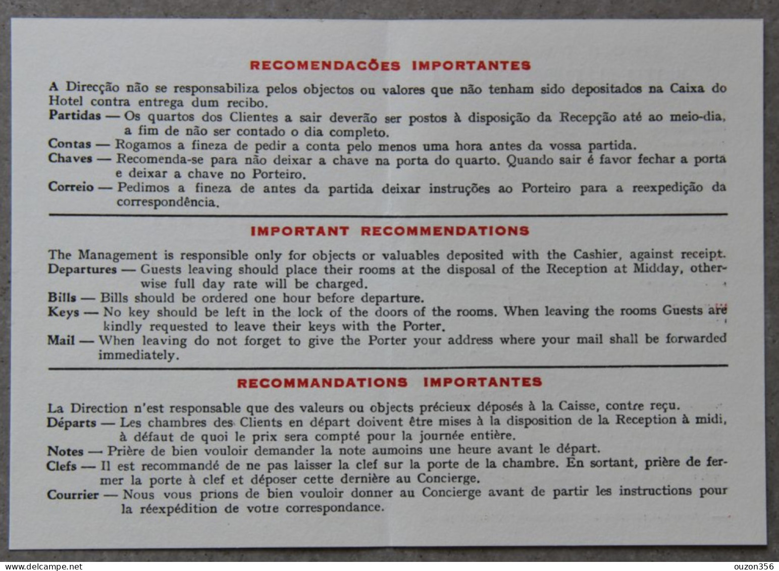 Portugal, Hôtels : Coimbra, Hoteis Alexandre D'Almeida, 2 Documents - Portugal