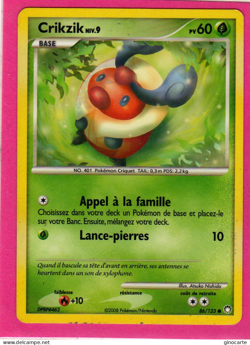 Carte Pokemon 2008 Diamant Et Perle Tresor Mysterieux 86/123 Crikzik 60pv Bon Etat - Diamant & Perle