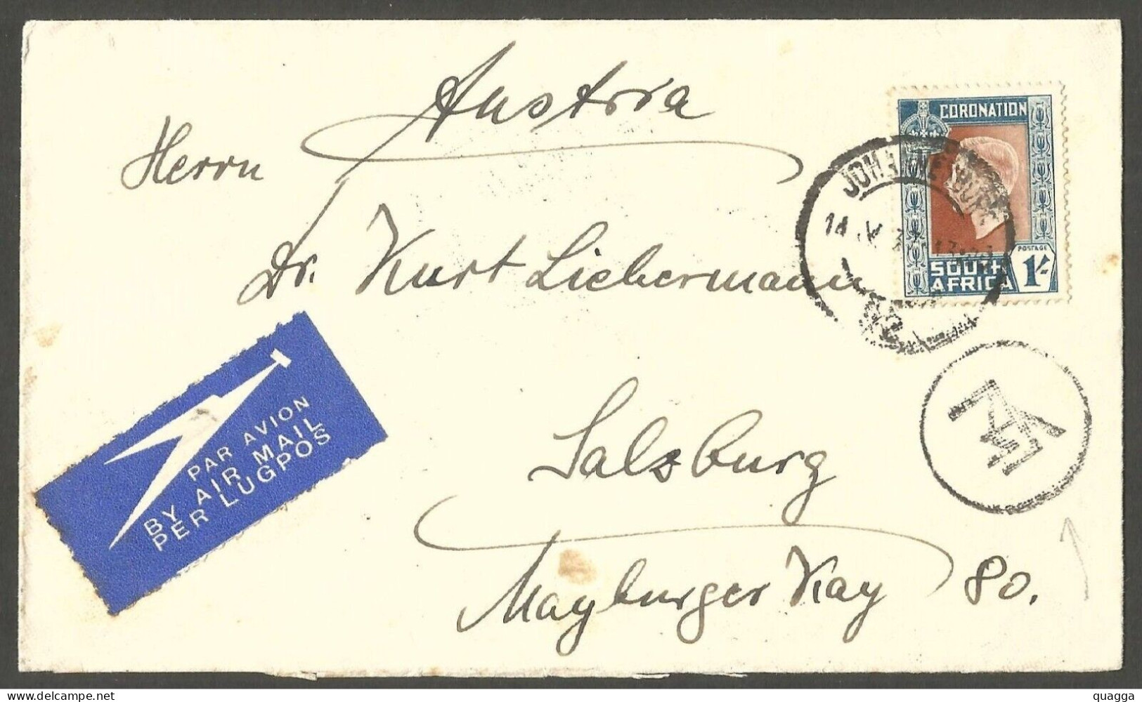 South Africa 1937. Airmail To Salzburg, Austria. Greek Exchange Control Strike. - Storia Postale