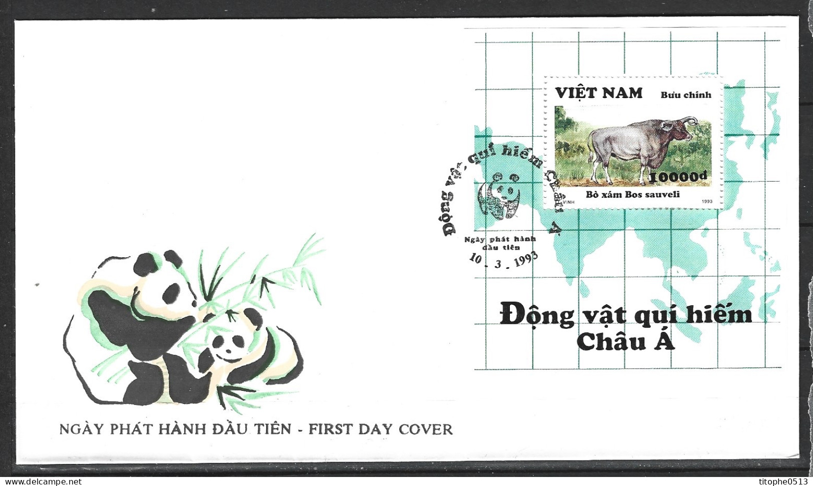 VIETNAM. BF 77 De 1993 Sur Enveloppe 1er Jour. Bovidé Sauvage. - Vaches