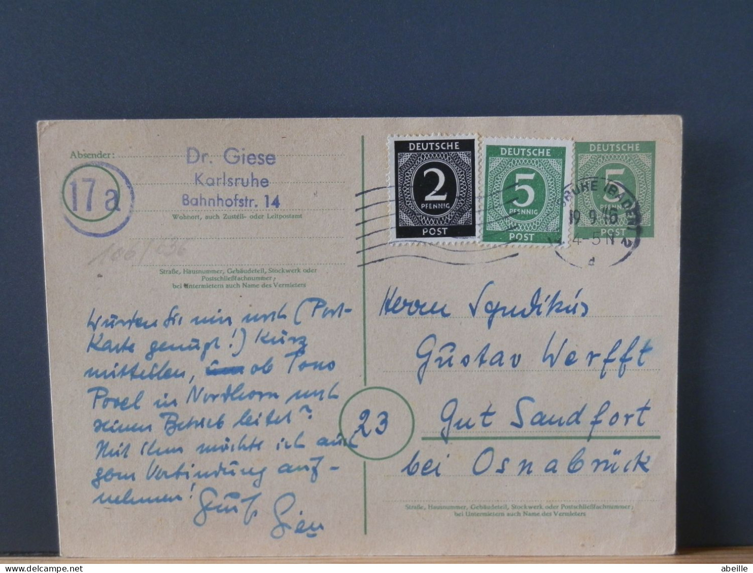 106/636    PC   GERMANY  1946     STAMPS ALLIIERTE BESETZUNG - Entiers Postaux