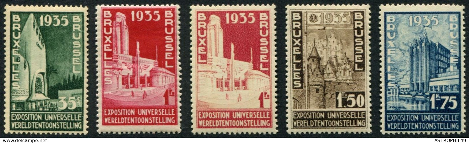 1934 BE Expo Universelle Bx 1935, Cob386-89 + 387 Sans Le Rose - 1935 – Bruxelles (Belgique)