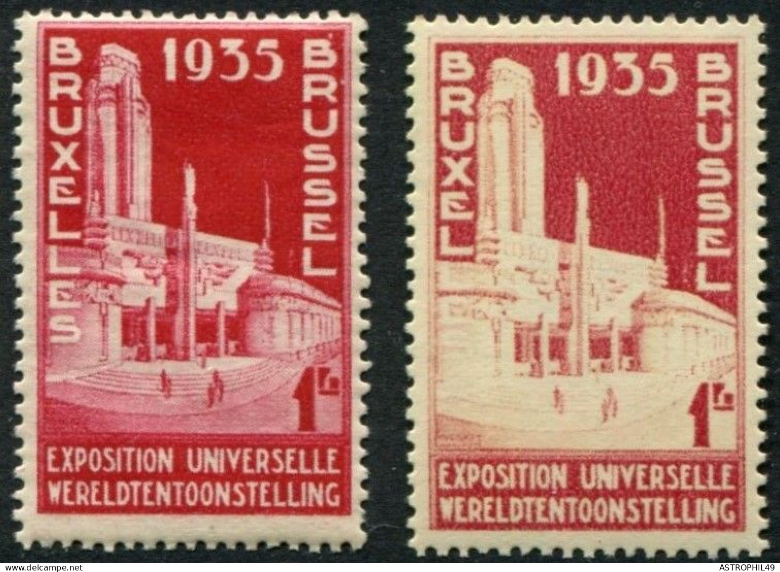 1934 BE Expo Universelle Bx 1935, Cob386-89 + 387 Sans Le Rose - 1935 – Bruselas (Bélgica)