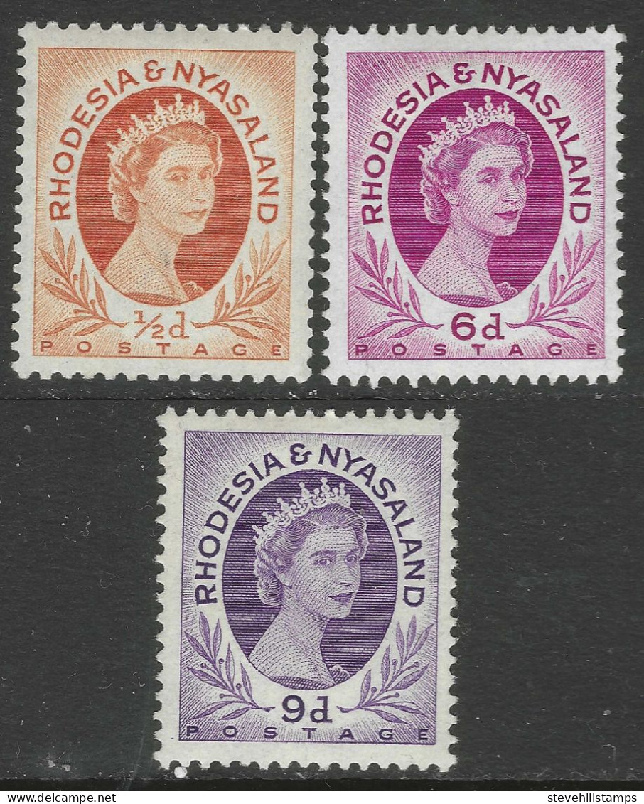 Rhodesia & Nyasaland. 1954-56 QEII. 3 MH Values To 9d (½d, 6d, 9d). SG 1 Etc. M3101 - Rhodesia & Nyasaland (1954-1963)