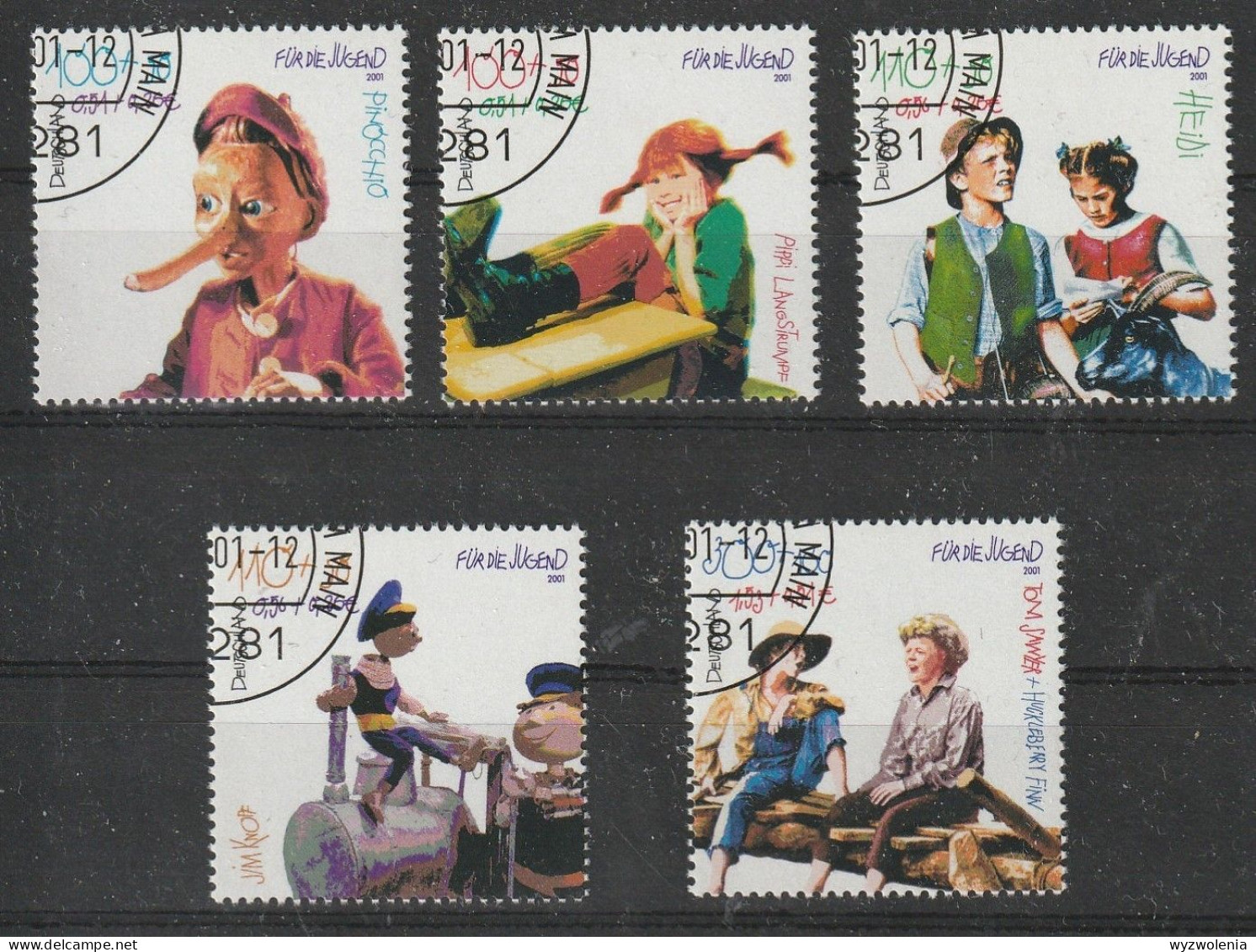 D 1712) BRD 2001 Mi# 2190-94 O: Pinocchio, Pippi Langstrumpf, Heidi, Jim Kopf Der Lokomotivführer, Tom Sawyer - Fairy Tales, Popular Stories & Legends