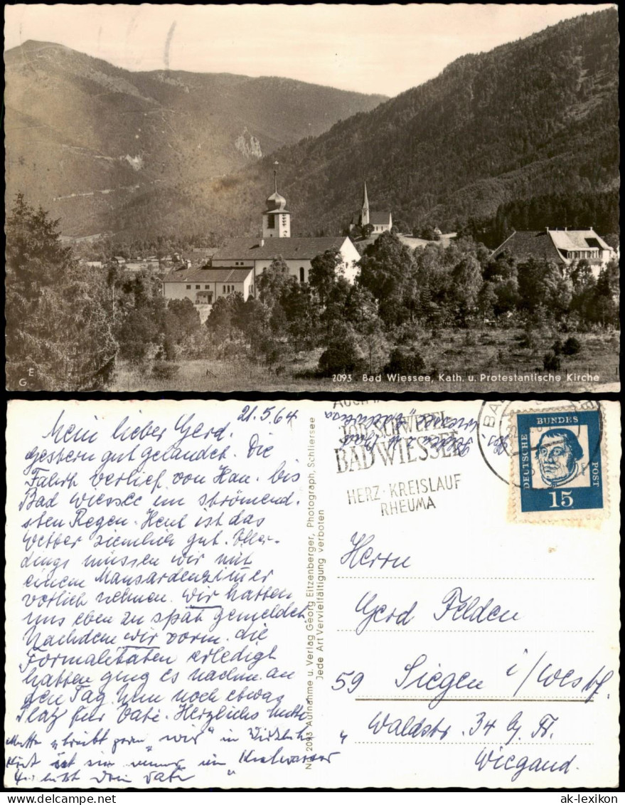 Ansichtskarte Bad Wiessee Panorama Mit Kath. U. Protestantische Kirche 1964 - Bad Wiessee