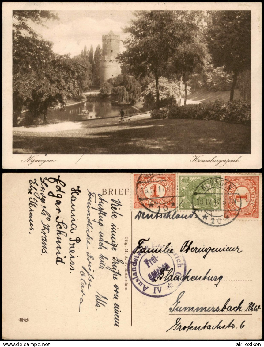 Nimwegen Nijmegen Kronenburgerpark 1917    Misch-Frankatur Freigegeben-Stempel - Nijmegen