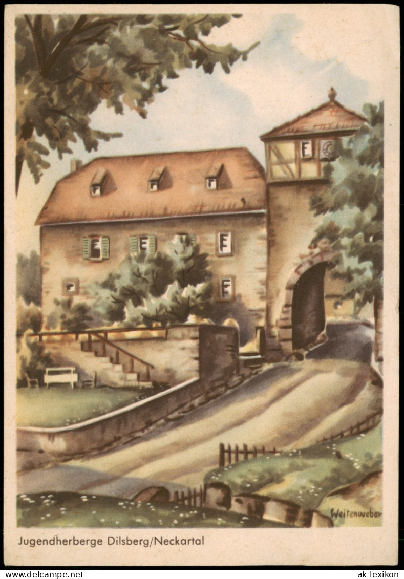 Dilsberg-Neckargemünd Jugendherberge Dilsberg/Neckartal, Künstlerkarte 1950 - Neckargemuend